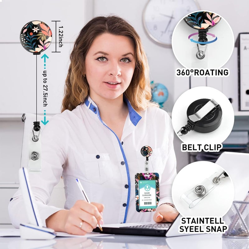 Hinsly ID Badge Holder with Lanyard, Retractable Badge Holders Reels with Lanyards Adjustable, for Women Kids Teacher Nurses Doctor Student - Image 2